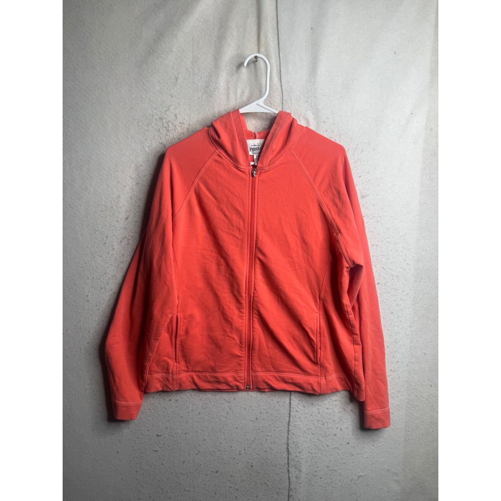 Pendleton Womens XL Coral Orange Full Zip French Terry Hoodie Sweatshirt 8427